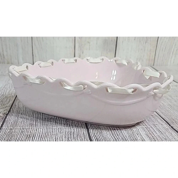 Longaberger Pottery Heart Shaped Ramekin Sweetheart Trinket Candy Dish Pink 8.5" - Picture 3 of 5